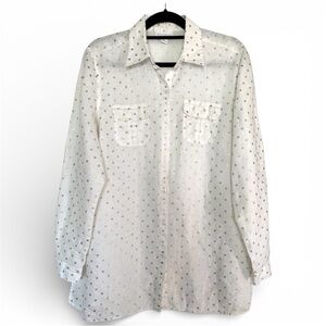 NWOT Charter Club Women’s XL 100% Linen Button Down Shirt Gold Polka Dots Long